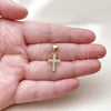 Oro Laminado Religious Pendant, Gold Filled Style Cross Design, with White Micro Pave, Polished, Golden Finish, 05.342.0250