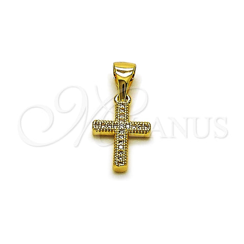 Oro Laminado Religious Pendant, Gold Filled Style Cross Design, with White Micro Pave, Polished, Golden Finish, 05.342.0250