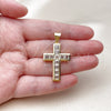 Oro Laminado Religious Pendant, Gold Filled Style Cross Design, with White Cubic Zirconia, Polished, Golden Finish, 05.342.0251