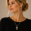 Oro Laminado Love Link Pendant, Gold Filled Style Cross and Baguette Design, with White Cubic Zirconia and White Micro Pave, Polished, Golden Finish, 05.342.0252