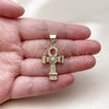 Oro Laminado Love Link Pendant, Gold Filled Style Cross and Baguette Design, with White Cubic Zirconia and White Micro Pave, Polished, Golden Finish, 05.342.0252