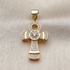 Oro Laminado Love Link Pendant, Gold Filled Style Cross and Baguette Design, with White Cubic Zirconia and White Micro Pave, Polished, Golden Finish, 05.342.0252