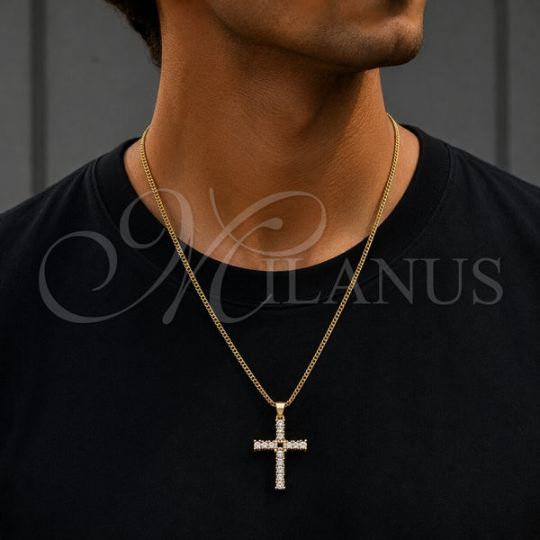 Gold Filled Pendant — Religious Pendant Cross Design with White Cubic Zirconia — alternate product view — SKU 165107 | Oro Laminado dije — Religious Pendant cruz diseño with blanco Cubic Zirconia — SKU 165107