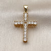 Oro Laminado Religious Pendant, Gold Filled Style Cross Design, with White Cubic Zirconia, Polished, Golden Finish, 05.342.0253