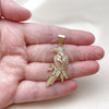 Oro Laminado Fancy Pendant, Gold Filled Style Bird Design, with White and Ruby Cubic Zirconia, Polished, Golden Finish, 05.342.0255
