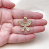 Oro Laminado Fancy Pendant, Gold Filled Style Butterfly and Baguette Design, with White Cubic Zirconia, Polished, Golden Finish, 05.342.0256