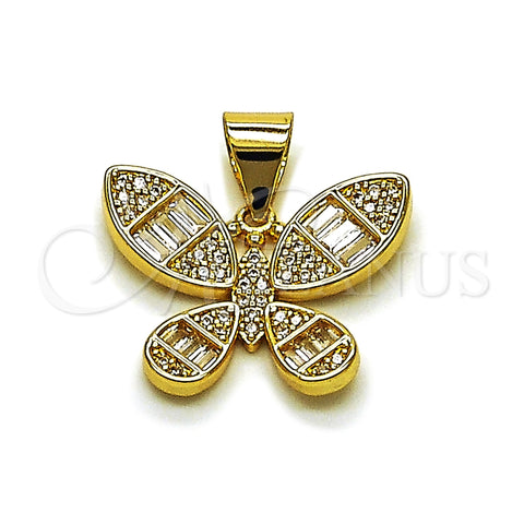 Oro Laminado Fancy Pendant, Gold Filled Style Butterfly and Baguette Design, with White Cubic Zirconia, Polished, Golden Finish, 05.342.0256