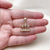 Oro Laminado Fancy Pendant, Gold Filled Style Crown Design, with White Cubic Zirconia, Polished, Golden Finish, 05.342.0258