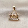 Oro Laminado Fancy Pendant, Gold Filled Style Crown Design, with White Cubic Zirconia, Polished, Golden Finish, 05.342.0258