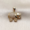 Oro Laminado Religious Pendant, Gold Filled Style Elephant Design, with White Cubic Zirconia, Polished, Golden Finish, 05.342.0260