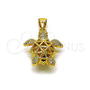 Oro Laminado Fancy Pendant, Gold Filled Style Turtle Design, with White and Black Micro Pave, Polished, Golden Finish, 05.342.0261