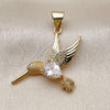 Oro Laminado Fancy Pendant, Gold Filled Style Bird Design, with White Cubic Zirconia, Polished, Golden Finish, 05.342.0262