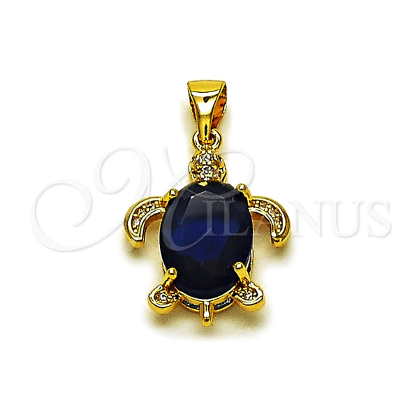 Gold Filled Pendant — Fancy Pendant Turtle Design with Sapphire Blue Cubic — main product view — SKU 165118 | Oro Laminado dije — elegante Pendant Turtle diseño with Sapphire Blue Cubic — SKU 165118
