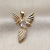 Oro Laminado Fancy Pendant, Gold Filled Style Bird and Teardrop Design, with White Cubic Zirconia and White Micro Pave, Polished, Golden Finish, 05.342.0266