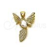 Oro Laminado Fancy Pendant, Gold Filled Style Bird and Teardrop Design, with White Cubic Zirconia and White Micro Pave, Polished, Golden Finish, 05.342.0266