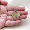 Oro Laminado Fancy Pendant, Gold Filled Style Butterfly Design, with White Cubic Zirconia, Polished, Golden Finish, 05.342.0267