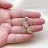Oro Laminado Fancy Pendant, Gold Filled Style Shoes and Flower Design, with White Cubic Zirconia and White Micro Pave, Polished, Golden Finish, 05.342.0268