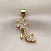 Oro Laminado Fancy Pendant, Gold Filled Style Shoes and Flower Design, with White Cubic Zirconia and White Micro Pave, Polished, Golden Finish, 05.342.0268