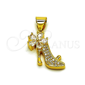 Gold Filled Pendant — Fancy Pendant Shoes and Flower Design with White — main product view — SKU 165122 | Oro Laminado dije — elegante Pendant Shoes and flor diseño with blanco — SKU 165122