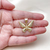 Oro Laminado Fancy Pendant, Gold Filled Style Butterfly Design, with White Micro Pave, Polished, Golden Finish, 05.342.0269