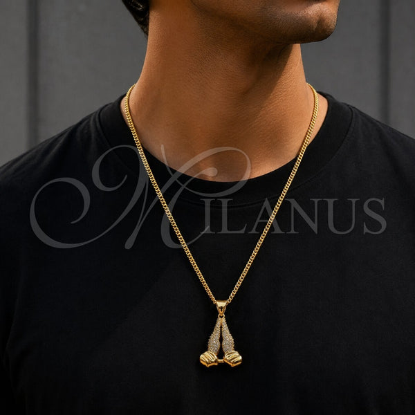 Gold Filled Pendant — Fancy Pendant Praying Hands Design with White Cubic — alternate product view — SKU 165124 | Oro Laminado dije — elegante Pendant Praying Hands diseño with blanco Cubic — SKU 165124