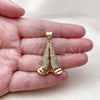 Oro Laminado Fancy Pendant, Gold Filled Style Praying Hands Design, with White Cubic Zirconia, Polished, Golden Finish, 05.342.0270