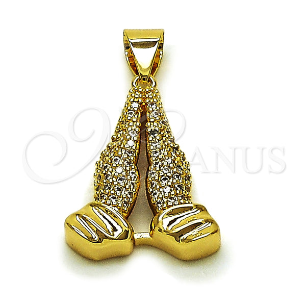 Gold Filled Pendant — Fancy Pendant Praying Hands Design with White Cubic — main product view — SKU 165124 | Oro Laminado dije — elegante Pendant Praying Hands diseño with blanco Cubic — SKU 165124