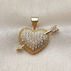 Oro Laminado Fancy Pendant, Gold Filled Style Heart and Arrow Design, with White Cubic Zirconia, Polished, Golden Finish, 05.342.0271