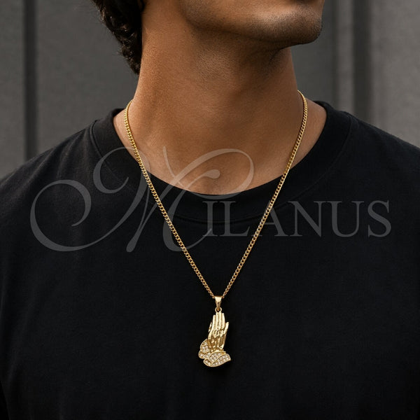 Gold Filled Pendant — Fancy Pendant Praying Hands Design with White Cubic — alternate product view — SKU 165126 | Oro Laminado dije — elegante Pendant Praying Hands diseño with blanco Cubic — SKU 165126
