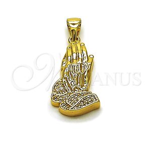 Gold Filled Pendant — Fancy Pendant Praying Hands Design with White Cubic — main product view — SKU 165126 | Oro Laminado dije — elegante Pendant Praying Hands diseño with blanco Cubic — SKU 165126
