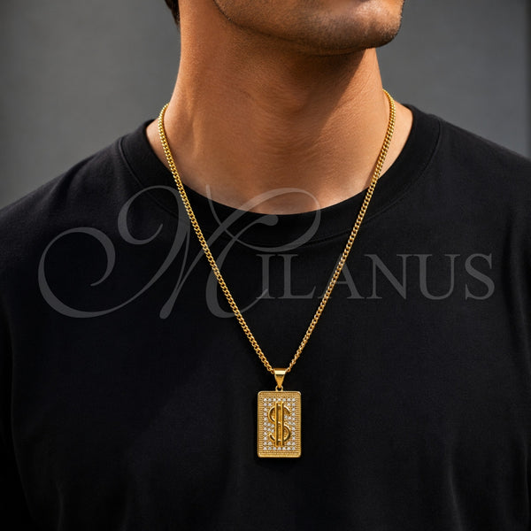 Gold Filled Pendant — Fancy Pendant Money Sign Design with White Cubic — alternate product view — SKU 165127 | Oro Laminado dije — elegante Pendant Money Sign diseño with blanco Cubic — SKU 165127