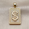 Oro Laminado Fancy Pendant, Gold Filled Style Money Sign Design, with White Cubic Zirconia, Polished, Golden Finish, 05.342.0273