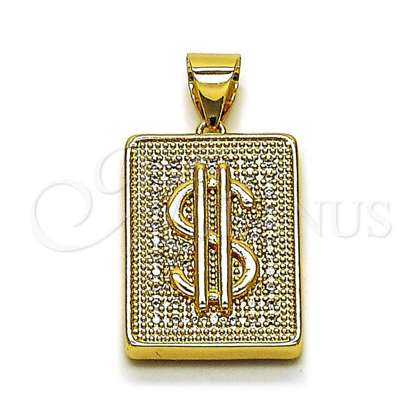 Gold Filled Pendant — Fancy Pendant Money Sign Design with White Cubic — main product view — SKU 165127 | Oro Laminado dije — elegante Pendant Money Sign diseño with blanco Cubic — SKU 165127