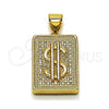 Oro Laminado Fancy Pendant, Gold Filled Style Money Sign Design, with White Cubic Zirconia, Polished, Golden Finish, 05.342.0273