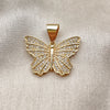 Oro Laminado Fancy Pendant, Gold Filled Style Butterfly Design, with White Cubic Zirconia, Polished, Golden Finish, 05.342.0274