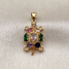 Oro Laminado Fancy Pendant, Gold Filled Style Turtle Design, with Multicolor Cubic Zirconia and White Micro Pave, Polished, Golden Finish, 05.342.0276