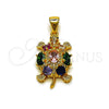Oro Laminado Fancy Pendant, Gold Filled Style Turtle Design, with Multicolor Cubic Zirconia and White Micro Pave, Polished, Golden Finish, 05.342.0276