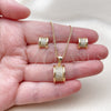 Oro Laminado Earring and Pendant Adult Set, Gold Filled Style with White Micro Pave, Polished, Golden Finish, 10.342.0282