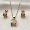 Oro Laminado Earring and Pendant Adult Set, Gold Filled Style with White Micro Pave, Polished, Golden Finish, 10.342.0282
