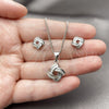 Rhodium Gold Filled Earring and Pendant Adult Set, Love Knot and Baguette Design, with White Cubic Zirconia, Polished, Rhodium Finish, 10.342.0080.1
