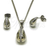 Rhodium Gold Filled Earring and Pendant Adult Set, Teardrop Design, with White Micro Pave, Polished, Rhodium Finish, 10.342.0163.1
