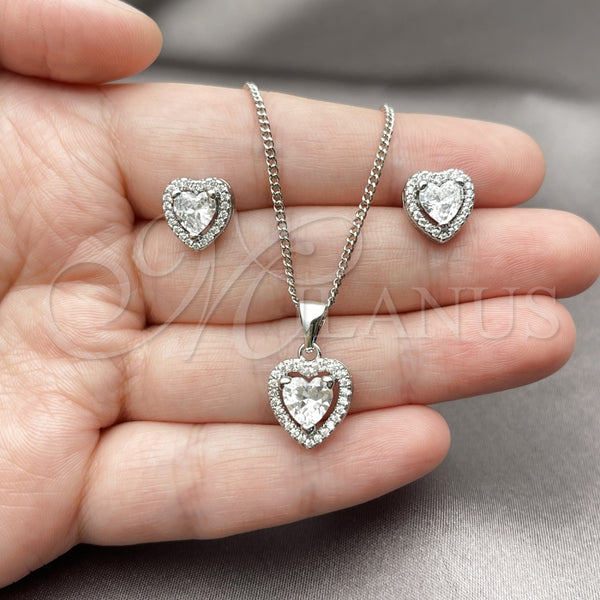 White Gold Filled Ring — Earring and Pendant Adult Set Heart and Cluster — alternate product view — SKU 165136 | Oro Laminado Blanco anillo — Earring and Pendant Adult Set corazón and Cluster — SKU 165136