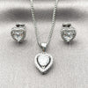 Rhodium Gold Filled Earring and Pendant Adult Set, Heart and Cluster Design, with White Cubic Zirconia, Polished, Rhodium Finish, 10.342.0283
