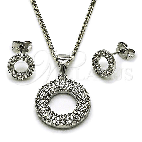 Rhodium Gold Filled Earring and Pendant Adult Set, with White Cubic Zirconia and White Micro Pave, Polished, Rhodium Finish, 10.342.0284