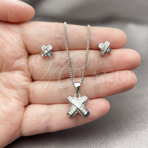 White Gold Filled Ring — Earring and Pendant Adult Set Baguette and Love — alternate product view — SKU 165140 | Oro Laminado Blanco anillo — Earring and Pendant Adult Set Baguette and Love — SKU 165140
