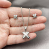 Rhodium Gold Filled Earring and Pendant Adult Set, Baguette and Love Knot Design, with White Cubic Zirconia, Polished, Rhodium Finish, 10.342.0223.1