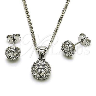 White Gold Filled Earring and Pendant Adult Set, Ball Design, with White Cubic Zirconia, Polished, Rhodium Finish, 10.342.0287