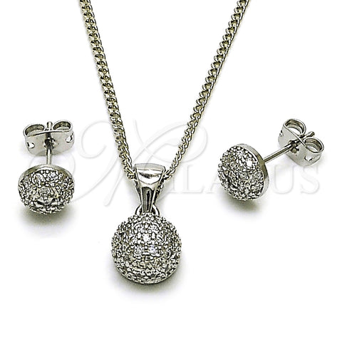 Rhodium Gold Filled Earring and Pendant Adult Set, Ball Design, with White Cubic Zirconia, Polished, Rhodium Finish, 10.342.0287