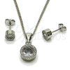 Rhodium Gold Filled Earring and Pendant Adult Set, Cluster Design, with White Cubic Zirconia and White Micro Pave, Polished, Rhodium Finish, 10.342.0288