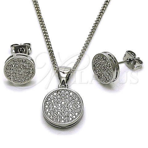 Rhodium Gold Filled Earring and Pendant Adult Set, Cluster Design, with White Micro Pave, Polished, Rhodium Finish, 10.342.0289